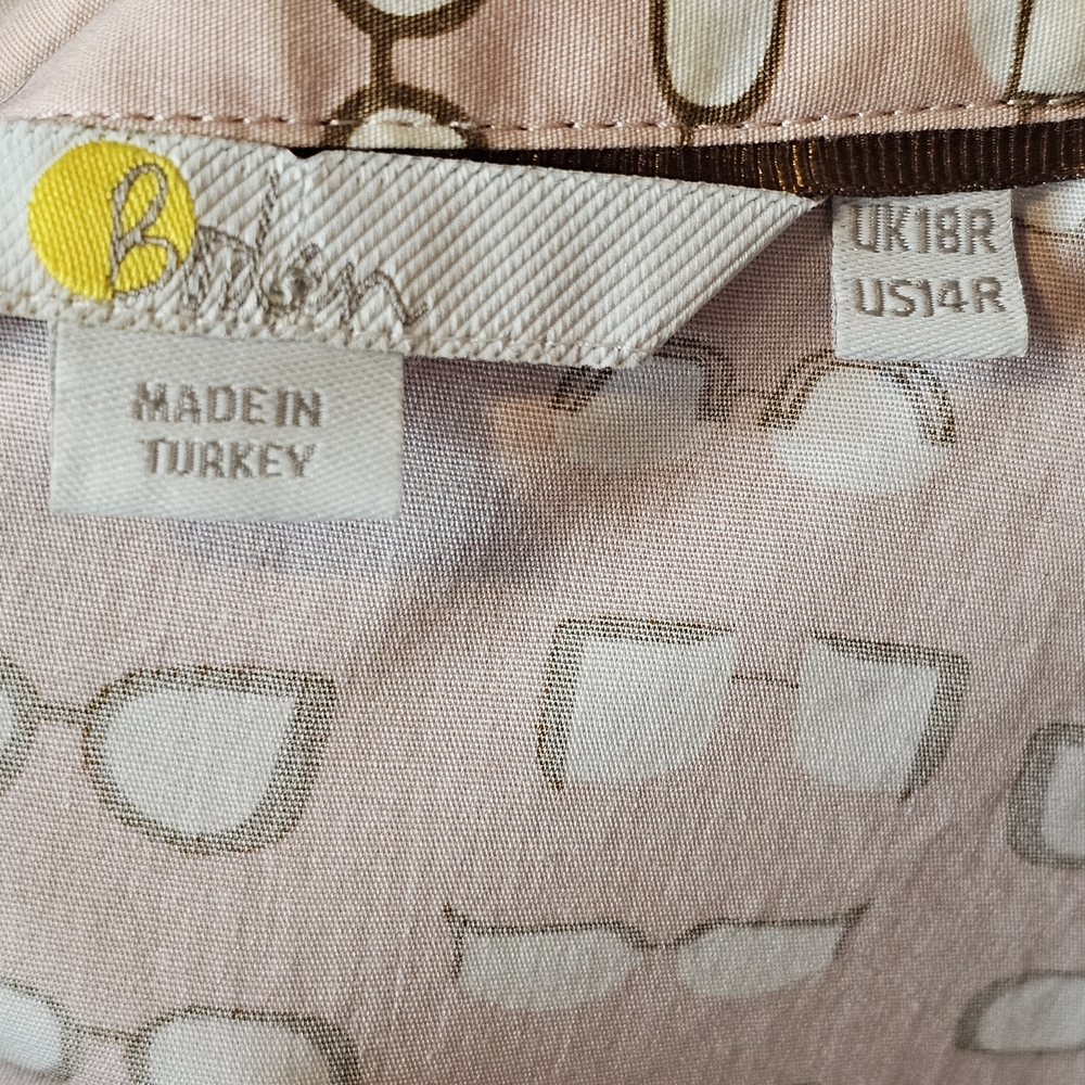 Boden Pink Midi Shirt Dress Size 14 Eyeglass Pattern Whimsical Preppy Eye Doctor - Picture 13 of 14